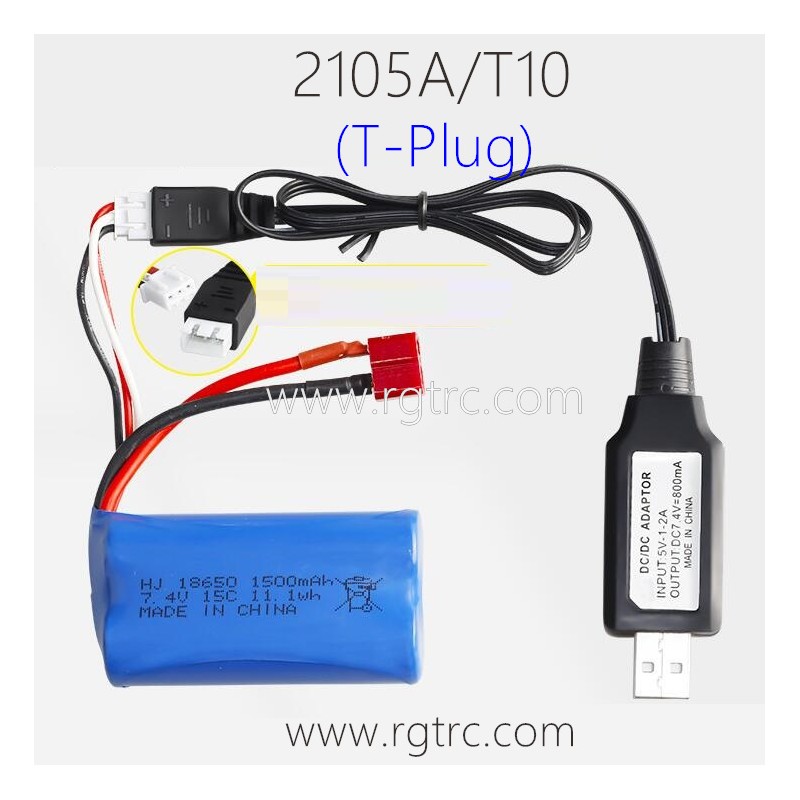 HAIBOXING HBX 2105A RC Truck Parts 7.4V 1500mAh Battery T-Plug and USB Charger