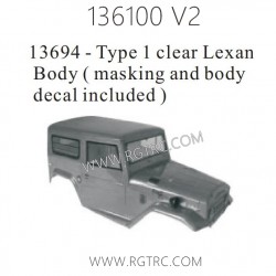 RGT 136100 RC4 V2 Parts 13693 Finished Body Type 1 Grey