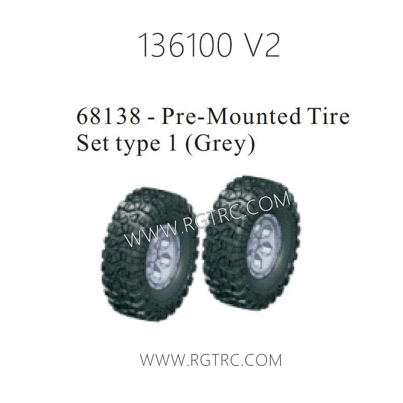 RGT 136100 V2 Parts 68138 Pre Mounted Tire Set Type 1 Grey