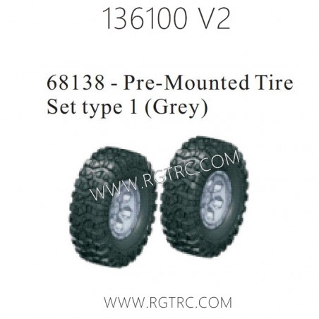 RGT 136100 V2 Parts 68138 Pre Mounted Tire Set Type 1 Grey
