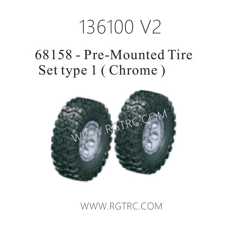 RGT 136100 V2 Parts 68158 Pre-Mounted Tire Set Type 1 Chrome