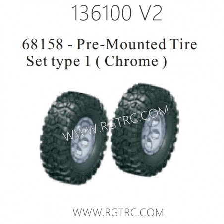 RGT 136100 V2 Parts 68158 Pre-Mounted Tire Set Type 1 Chrome