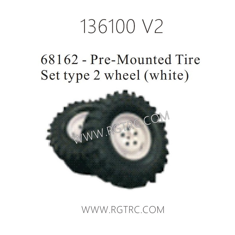 RGT 136100 V2 Parts 68162 Pre-Mounted Tire Set Type 2 Wheel White