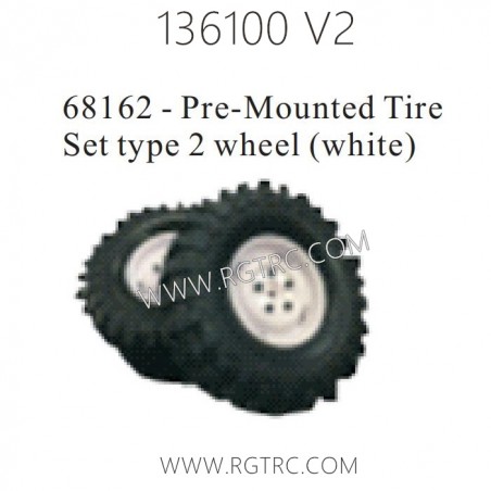RGT 136100 V2 Parts 68162 Pre-Mounted Tire Set Type 2 Wheel White