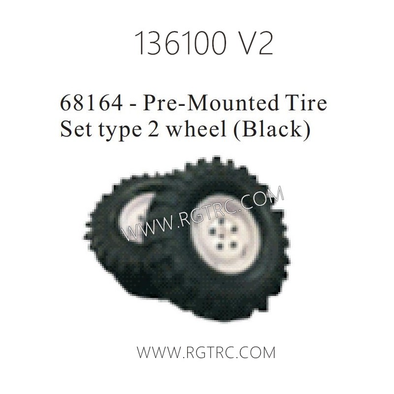 RGT 136100 V2 Parts 68164 Pre-Mounted Tire Set Type 2 Wheel Black