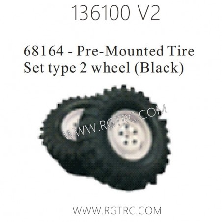 RGT 136100 V2 Parts 68164 Pre-Mounted Tire Set Type 2 Wheel Black