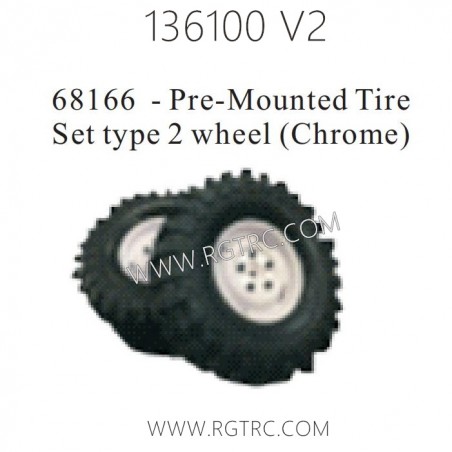 RGT 136100 V2 Parts 68166 Pre-Mounted Tire Set Type 2 Wheel Chrome