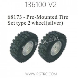 RGT 136100 V2 Parts 68173 Pre-Mounted Tire Set Type 2 Wheel Silver