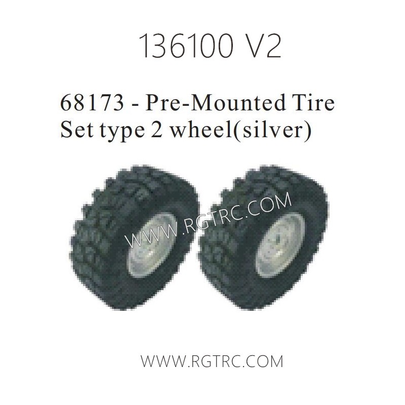 RGT 136100 V2 Parts 68173 Pre-Mounted Tire Set Type 2 Wheel Silver