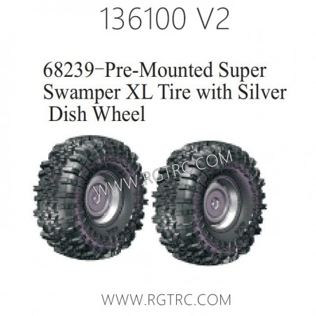 RGT 136100 V2 Parts 68239 Pre-Mounted Super Tire with Silver Dish Wheel